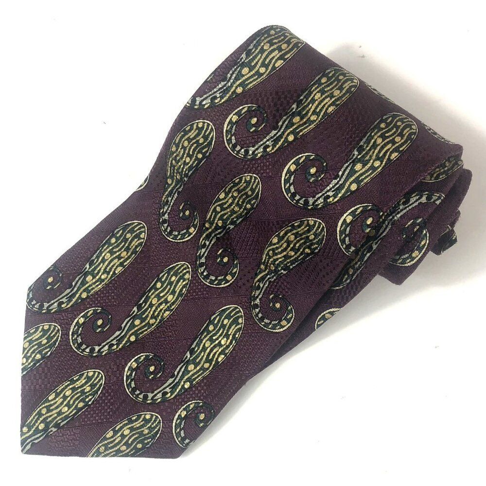Vtg BESPOKE Since 1948 All Silk Hand Sewn USA Paisley Tie Deep Purple Green Gold